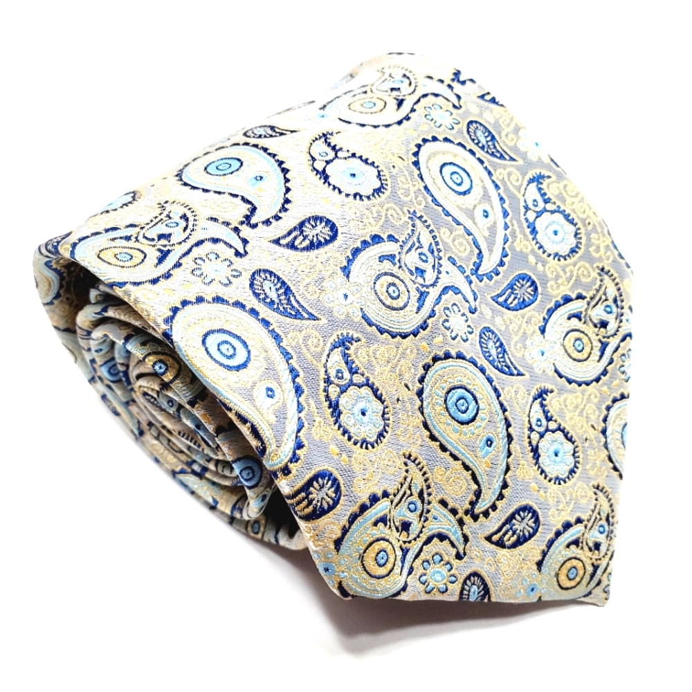 Portabella Necktie Silver Paisley Pattern Men's Neck Tie 57x3.5" Jacquard